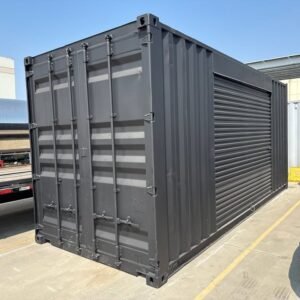 20ft Used Shipping Container – Matte Black w/ 12’ Side Roll-Up Door
